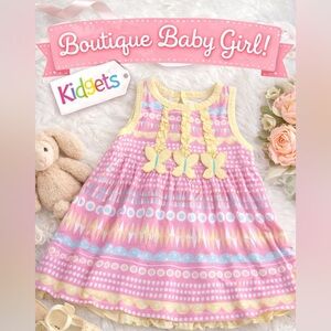 Kidgets Yellow-Trim Pink Butterfly Tank Dress